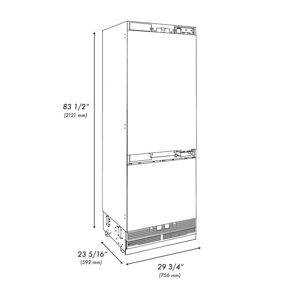 ZLINE 30 in. 16.1 cu. ft. Panel Ready Built-In Bottom Freezer Refrigerator with Water Dispenser and Ice Maker with Graphite Gray Interior (GRBIV-30) - (GRBIV30) -