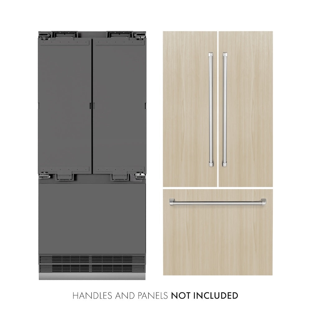 ZLINE 36 in. 19.6 cu. ft. Panel Ready French Door Built-In Bottom Freezer Refrigerator with Water Dispenser and Ice Maker with Graphite Gray Interior (GRBIV-36) - (GRBIV36) -