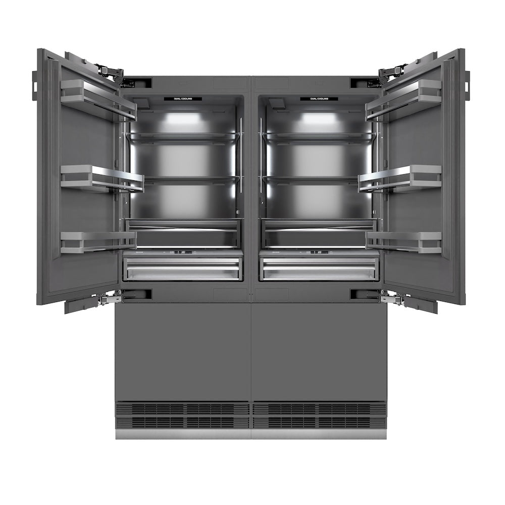 ZLINE 60 in. 32.2 cu. ft. Panel Ready French Door Built-In Bottom Freezer Refrigerator with Water Dispensers and Ice Makers with Graphite Gray Interior (GRBIV-60) - (GRBIV60) -