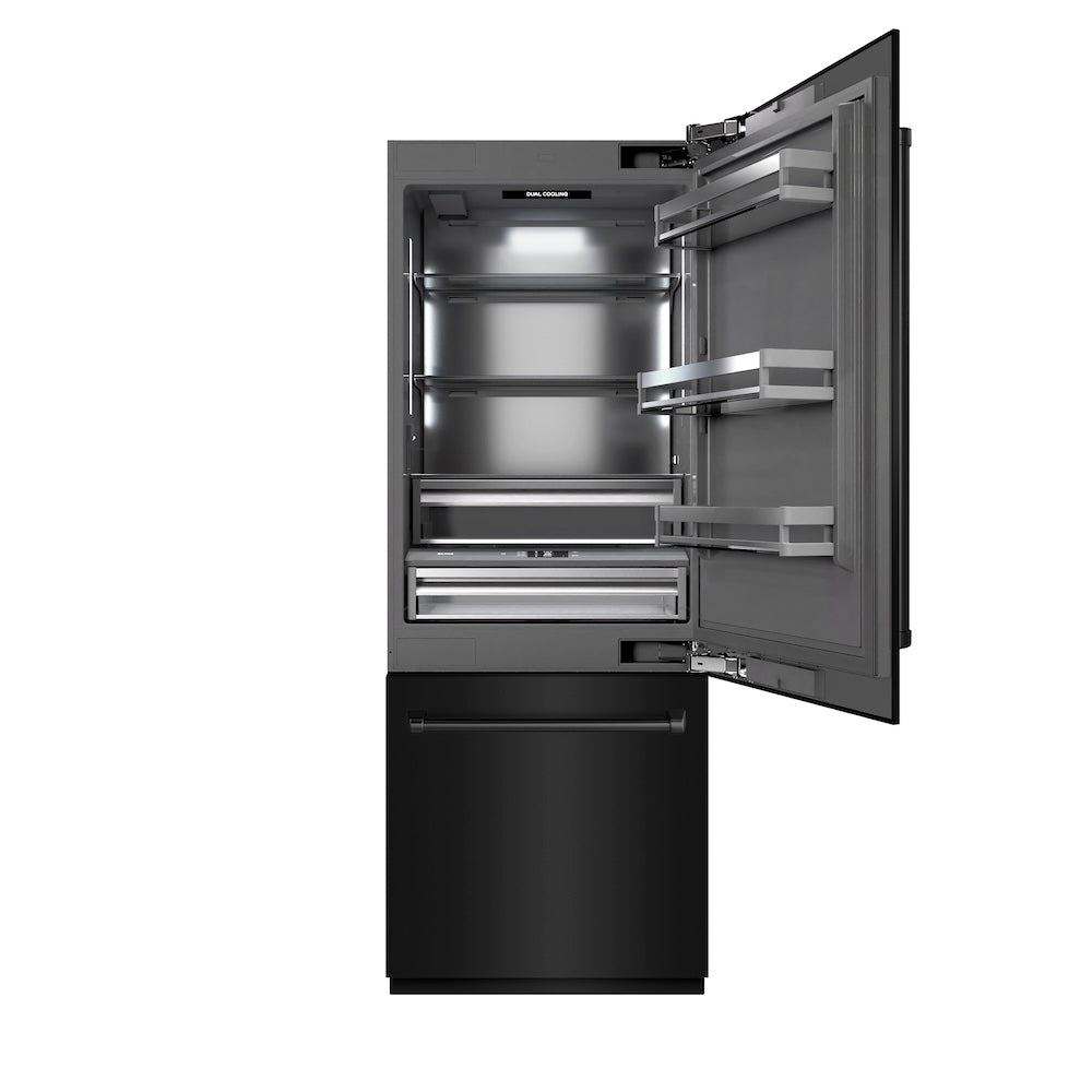ZLINE 30 in. 16.1 cu. ft. Built-In Bottom Freezer Refrigerator with Water Dispenser and Ice Maker in Black Stainless Steel with Graphite Gray Interior (GRBIV-BS-30) - (GRBIVBS30) -