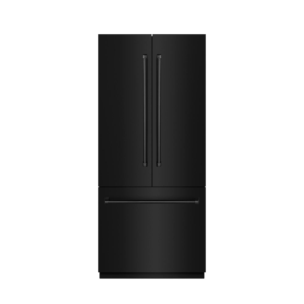ZLINE 36 in. 19.6 cu. ft. French Door Built-In Bottom Freezer Refrigerator with Water Dispenser and Ice Maker in Black Stainless Steel with Graphite Gray Interior (GRBIV-BS-36) - (GRBIVBS36) -