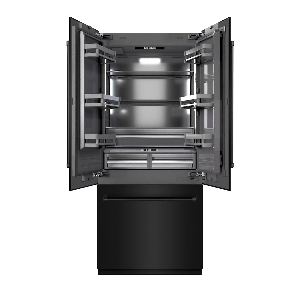 ZLINE 36 in. 19.6 cu. ft. French Door Built-In Bottom Freezer Refrigerator with Water Dispenser and Ice Maker in Black Stainless Steel with Graphite Gray Interior (GRBIV-BS-36) - (GRBIVBS36) -