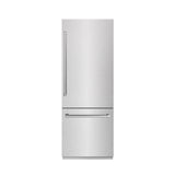 ZLINE 30 in. 16.1 cu. ft. Built-In Bottom Freezer Refrigerator with Water Dispenser and Ice Maker in DuraSnow® Stainless Steel with Graphite Gray Interior (GRBIV-SN-30) - (GRBIVSN30) -