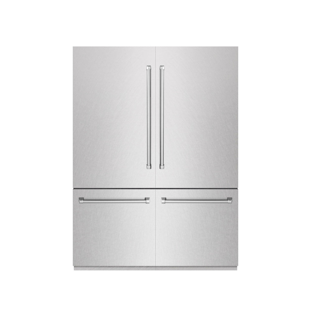 ZLINE 60 in. 32.2 cu. ft. French Door Built-In Bottom Freezer Refrigerator with Water Dispensers and Ice Makers in DuraSnow® Stainless Steel with Graphite Gray Interior (GRBIV-SN-60) - (GRBIVSN60) -