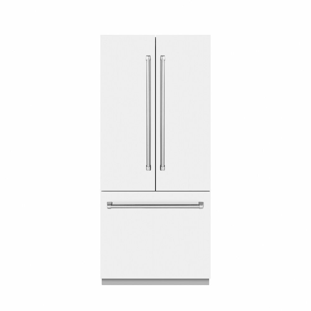 ZLINE 36 in. 19.6 cu. ft. French Door Built-In Bottom Freezer Refrigerator with Water Dispenser and Ice Maker in White Matte with Graphite Gray Interior (GRBIV-WM-36) - (GRBIVWM36) -