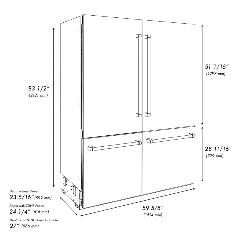 60 in. 32.2 cu. ft. French Door Built-In Bottom Freezer Refrigerator with Water Dispensers and Ice Makers - (GRBIVWM60) -