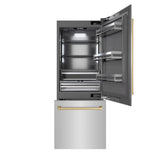 ZLINE Autograph Edition 30 in. 16.1 cu. ft. Built-In Bottom Freezer Refrigerator with Water Dispenser and Ice Maker in Stainless Steel with Graphite Gray Interior and Champagne Bronze Accents (GRBIVZ-304-30CB) - (GRBIVZ30430CB) -