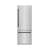 ZLINE Autograph Edition 30 in. 16.1 cu. ft. Built-In Bottom Freezer Refrigerator with Water Dispenser and Ice Maker in Stainless Steel with Graphite Gray Interior and Matte Black Accents (GRBIVZ-304-30MB) - (GRBIVZ30430MB) -