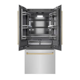 ZLINE Autograph Edition 36 in. 19.6 cu. ft. French Door Built-In Bottom Freezer Refrigerator with Water Dispenser and Ice Maker in Stainless Steel with Graphite Gray Interior and Champagne Bronze Accents (GRBIVZ-304-36CB) - (GRBIVZ30436CB) -
