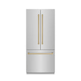 ZLINE Autograph Edition 36 in. 19.6 cu. ft. French Door Built-In Bottom Freezer Refrigerator with Water Dispenser and Ice Maker in Stainless Steel with Graphite Gray Interior and Champagne Bronze Accents (GRBIVZ-304-36CB) - (GRBIVZ30436CB) -