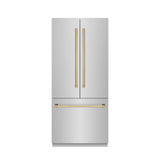 ZLINE Autograph Edition 36 in. 19.6 cu. ft. French Door Built-In Bottom Freezer Refrigerator with Water Dispenser and Ice Maker in Stainless Steel with Graphite Gray Interior and Polished Gold Accents (GRBIVZ-304-36G) - (GRBIVZ30436G) -