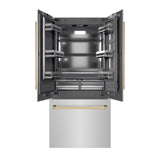 ZLINE Autograph Edition 36 in. 19.6 cu. ft. French Door Built-In Bottom Freezer Refrigerator with Water Dispenser and Ice Maker in Stainless Steel with Graphite Gray Interior and Polished Gold Accents (GRBIVZ-304-36G) - (GRBIVZ30436G) -