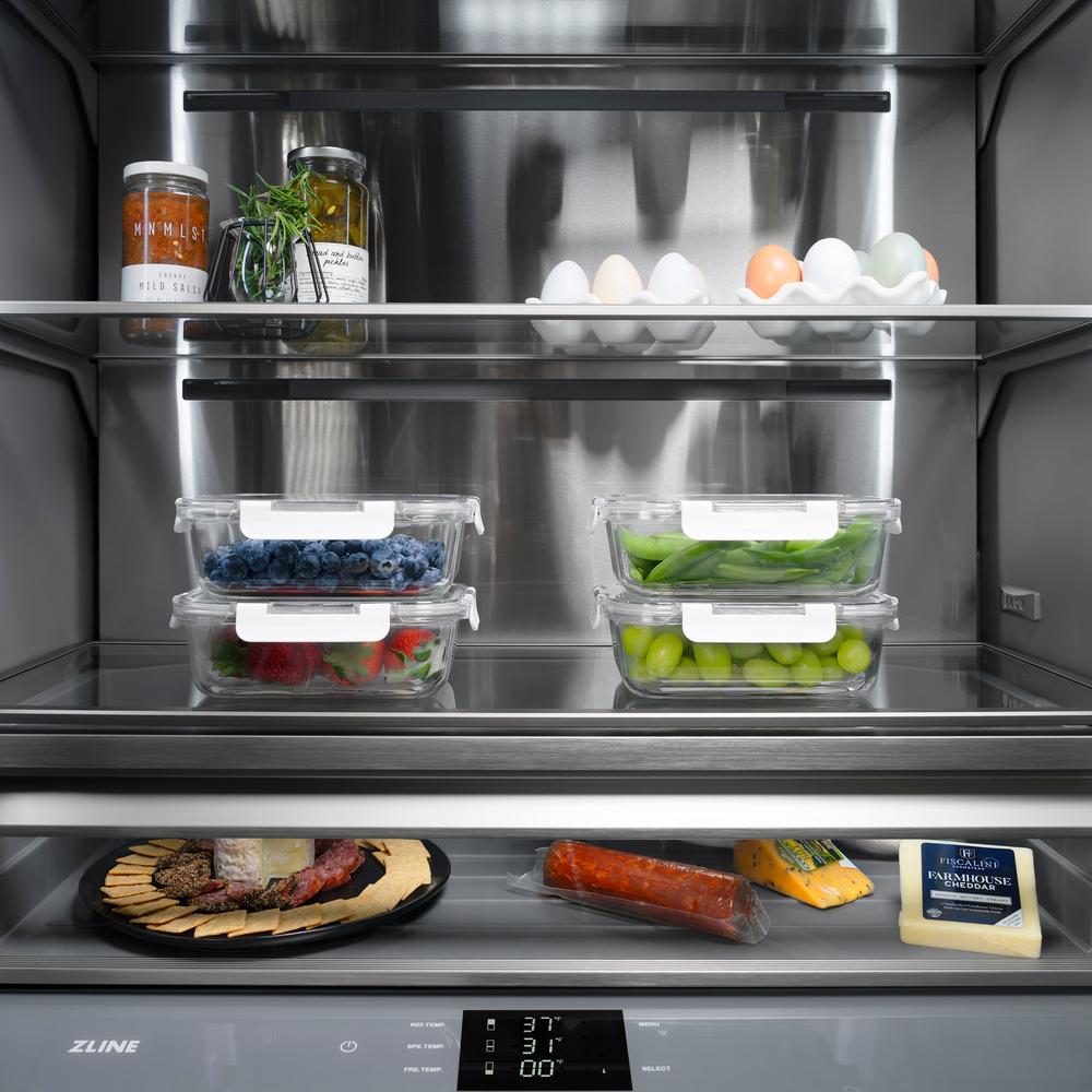 ZLINE Autograph Edition 36 in. 19.6 cu. ft. French Door Built-In Bottom Freezer Refrigerator with Water Dispenser and Ice Maker in Stainless Steel with Graphite Gray Interior and Polished Gold Accents (GRBIVZ-304-36G) - (GRBIVZ30436G) -