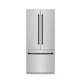 ZLINE Autograph Edition 36 in. 19.6 cu. ft. French Door Built-In Bottom Freezer Refrigerator with Water Dispenser and Ice Maker in Stainless Steel with Graphite Gray Interior and Matte Black Accents (GRBIVZ-304-36MB) - (GRBIVZ30436MB) -