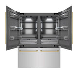 ZLINE Autograph Edition 60 in. 32.2 cu. ft. French Door Built-In Bottom Freezer Refrigerator with Water Dispenser and Ice Maker in Stainless Steel with Graphite Gray Interior and Champagne Bronze Accents (GRBIVZ-304-60CB) - (GRBIVZ30460CB) -