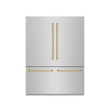 ZLINE Autograph Edition 60 in. 32.2 cu. ft. French Door Built-In Bottom Freezer Refrigerator with Water Dispenser and Ice Maker in Stainless Steel with Graphite Gray Interior and Champagne Bronze Accents (GRBIVZ-304-60CB) - (GRBIVZ30460CB) -