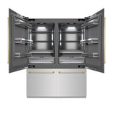 ZLINE Autograph Edition 60 in. 32.2 cu. ft. French Door Built-In Bottom Freezer Refrigerator with Water Dispenser and Ice Maker in Stainless Steel with Graphite Gray Interior and Champagne Bronze Accents (GRBIVZ-304-60CB) - (GRBIVZ30460CB) -