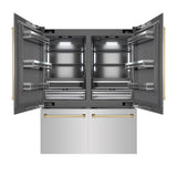 ZLINE Autograph Edition 60 in. 32.2 cu. ft. French Door Built-In Bottom Freezer Refrigerator with Water Dispenser and Ice Maker in Stainless Steel with Graphite Gray Interior and Polished Gold Accents (GRBIVZ-304-60G) - (GRBIVZ30460G) -
