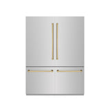 ZLINE Autograph Edition 60 in. 32.2 cu. ft. French Door Built-In Bottom Freezer Refrigerator with Water Dispenser and Ice Maker in Stainless Steel with Graphite Gray Interior and Polished Gold Accents (GRBIVZ-304-60G) - (GRBIVZ30460G) -