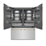 ZLINE Autograph Edition 60 in. 32.2 cu. ft. French Door Built-In Bottom Freezer Refrigerator with Water Dispenser and Ice Maker in Stainless Steel with Graphite Gray Interior and Polished Gold Accents (GRBIVZ-304-60G) - (GRBIVZ30460G) -