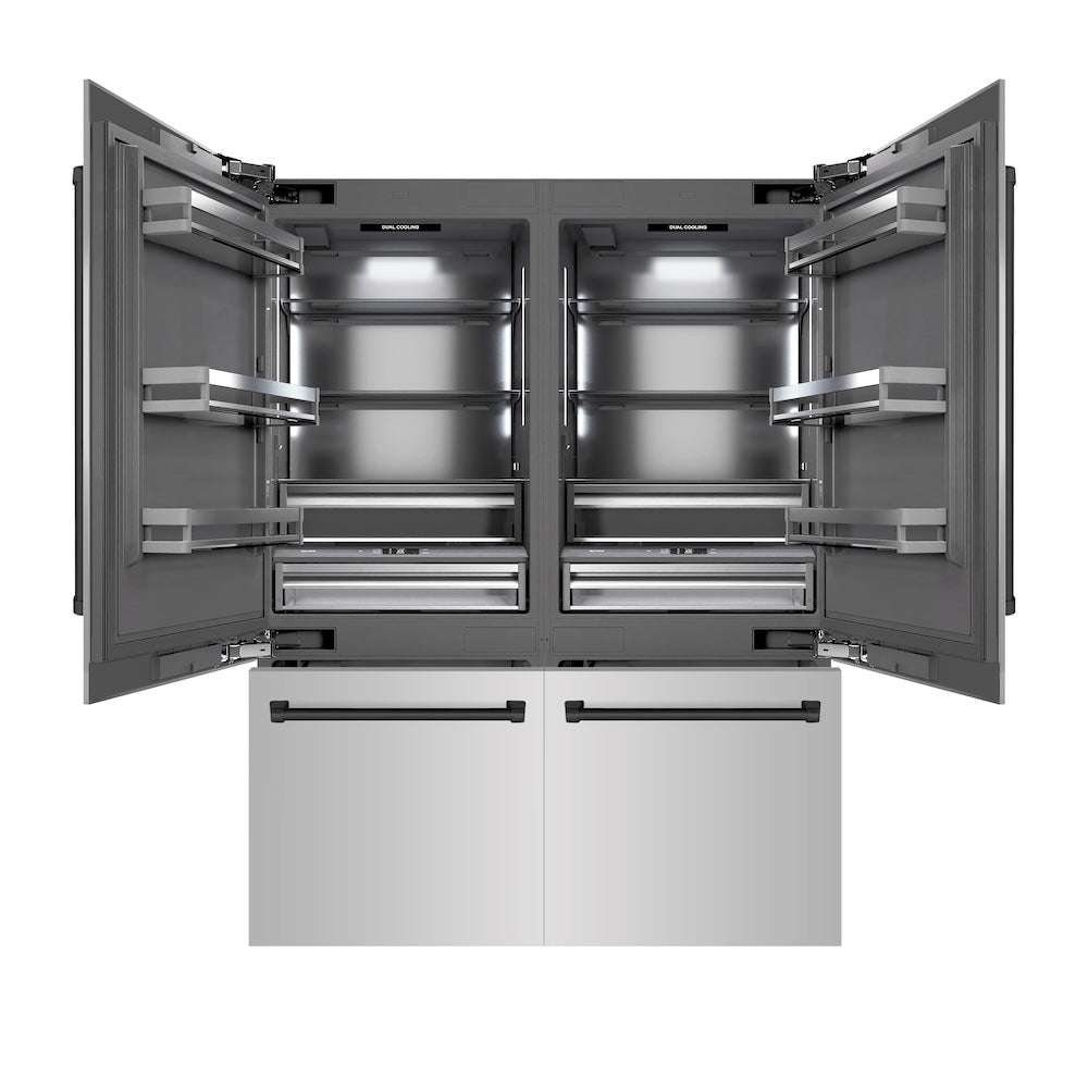ZLINE Autograph Edition 60 in. 32.2 cu. ft. French Door Built-In Bottom Freezer Refrigerator with Water Dispenser and Ice Maker in Stainless Steel with Graphite Gray Interior and Matte Black Accents (GRBIVZ-304-60MB) - (GRBIVZ30460MB) -