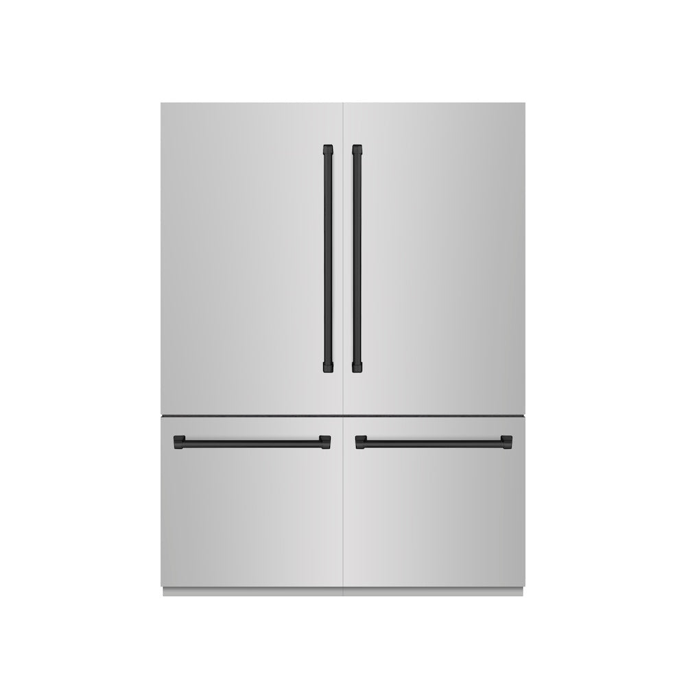 ZLINE Autograph Edition 60 in. 32.2 cu. ft. French Door Built-In Bottom Freezer Refrigerator with Water Dispenser and Ice Maker in Stainless Steel with Graphite Gray Interior and Matte Black Accents (GRBIVZ-304-60MB) - (GRBIVZ30460MB) -