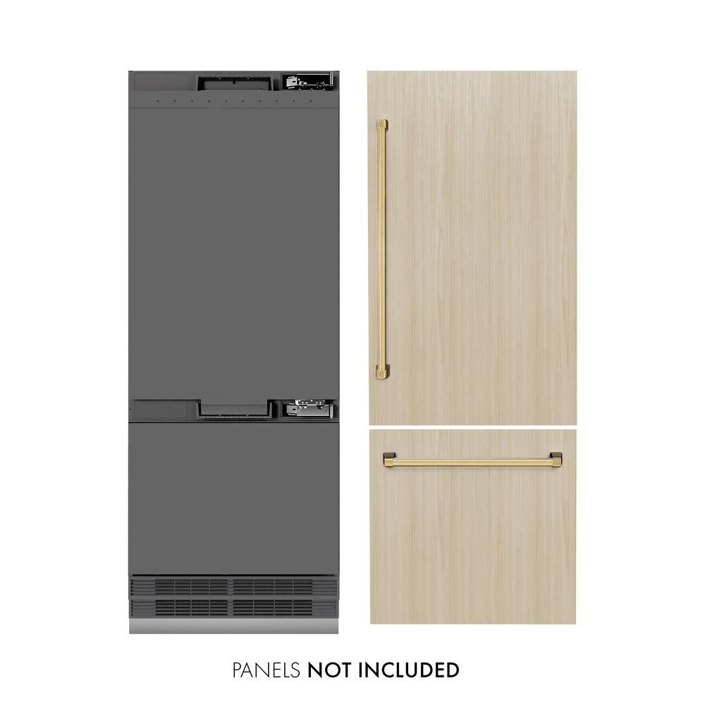 ZLINE Autograph Edition 30 in. 16.1 cu. ft. Panel Ready Built-In Bottom Freezer Refrigerator with Water Dispenser and Ice Maker with Graphite Gray Interior and Polished Gold Accents (GRBIVZ-30-G) - (GRBIVZ30G) -
