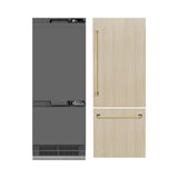 ZLINE Autograph Edition 30 in. 16.1 cu. ft. Panel Ready Built-In Bottom Freezer Refrigerator with Water Dispenser and Ice Maker with Graphite Gray Interior and Polished Gold Accents (GRBIVZ-30-G) - (GRBIVZ30G) -