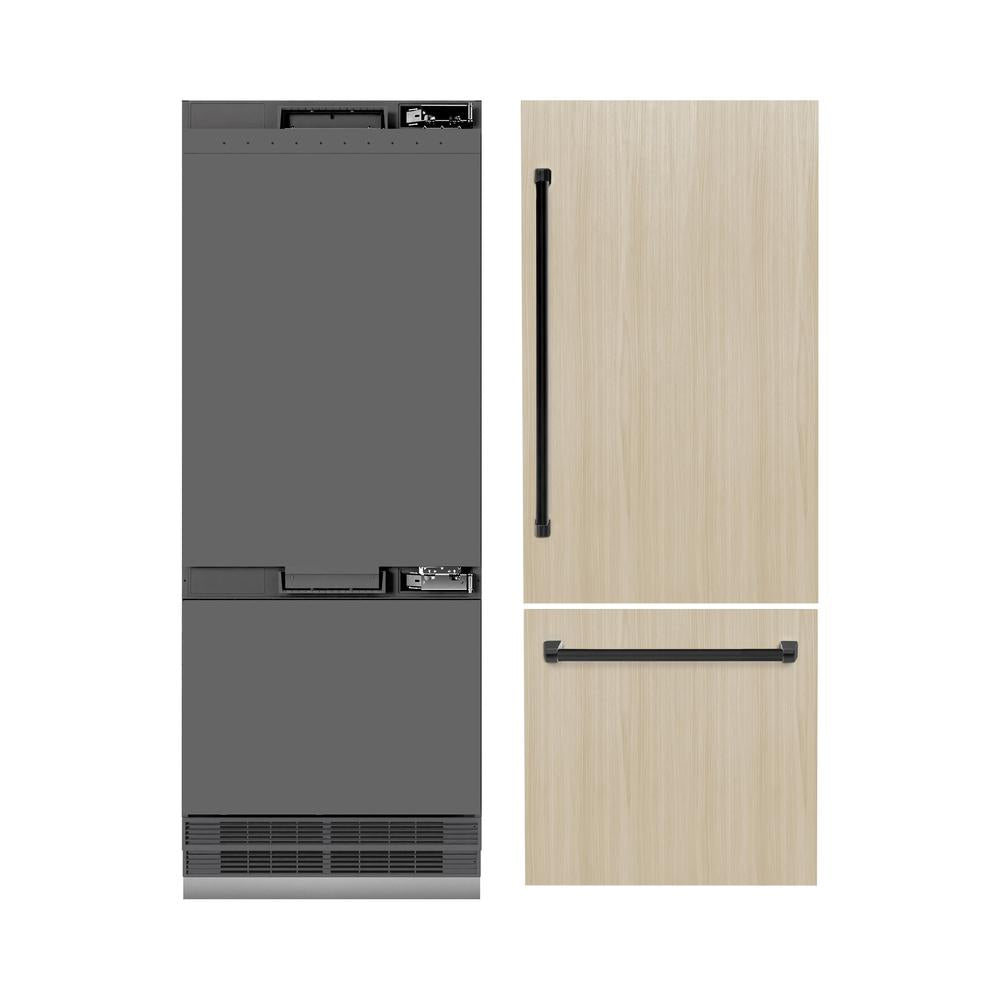 ZLINE Autograph Edition 30 in. 16.1 cu. ft. Panel Ready Built-In Bottom Freezer Refrigerator with Water Dispenser and Ice Maker with Graphite Gray Interior and Matte Black Accents (GRBIVZ-30-MB) - (GRBIVZ30MB) -