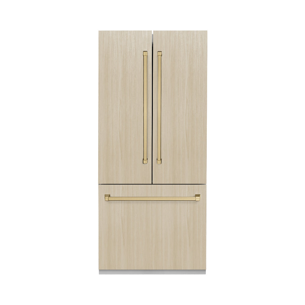 ZLINE Autograph Edition 36 in. 19.6 cu. ft. Panel Ready French Door Built-In Bottom Freezer Refrigerator with Water Dispenser and Ice Maker with Graphite Gray Interior and Champagne Bronze Accents (GRBIVZ-36-CB) - (GRBIVZ36CB) -