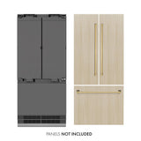 ZLINE Autograph Edition 36 in. 19.6 cu. ft. Panel Ready French Door Built-In Bottom Freezer Refrigerator with Water Dispenser and Ice Maker with Graphite Gray Interior and Polished Gold Accents (GRBIVZ-36-G) - (GRBIVZ36G) -