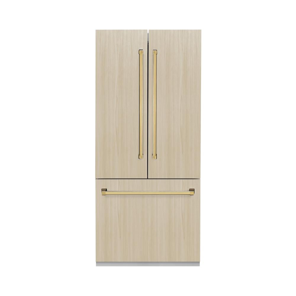 ZLINE Autograph Edition 36 in. 19.6 cu. ft. Panel Ready French Door Built-In Bottom Freezer Refrigerator with Water Dispenser and Ice Maker with Graphite Gray Interior and Polished Gold Accents (GRBIVZ-36-G) - (GRBIVZ36G) -