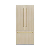 ZLINE Autograph Edition 36 in. 19.6 cu. ft. Panel Ready French Door Built-In Bottom Freezer Refrigerator with Water Dispenser and Ice Maker with Graphite Gray Interior and Polished Gold Accents (GRBIVZ-36-G) - (GRBIVZ36G) -