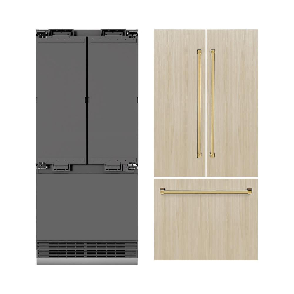 ZLINE Autograph Edition 36 in. 19.6 cu. ft. Panel Ready French Door Built-In Bottom Freezer Refrigerator with Water Dispenser and Ice Maker with Graphite Gray Interior and Polished Gold Accents (GRBIVZ-36-G) - (GRBIVZ36G) -