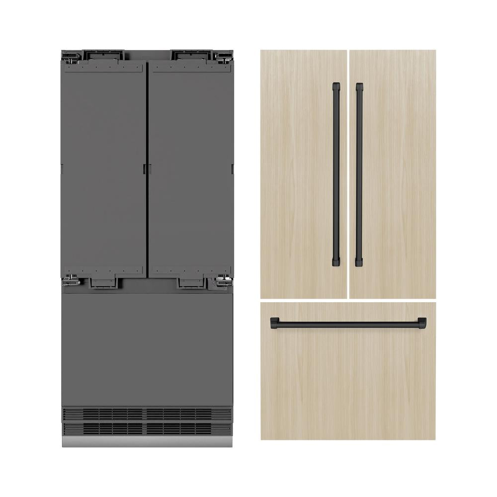 ZLINE Autograph Edition 36 in. 19.6 cu. ft. Panel Ready French Door Built-In Bottom Freezer Refrigerator with Water Dispenser and Ice Maker with Graphite Gray Interior and Matte Black Accents (GRBIVZ-36-MB) - (GRBIVZ36MB) -
