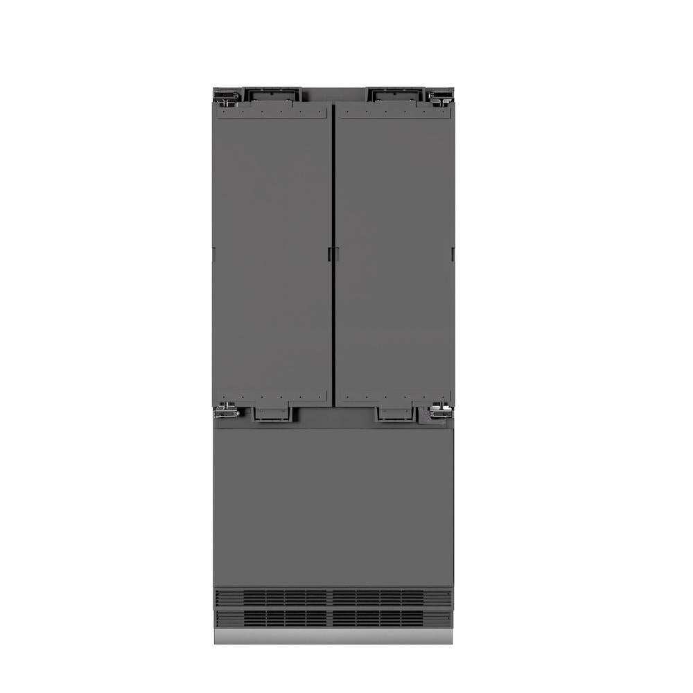 ZLINE Autograph Edition 36 in. 19.6 cu. ft. Panel Ready French Door Built-In Bottom Freezer Refrigerator with Water Dispenser and Ice Maker with Graphite Gray Interior and Matte Black Accents (GRBIVZ-36-MB) - (GRBIVZ36MB) -