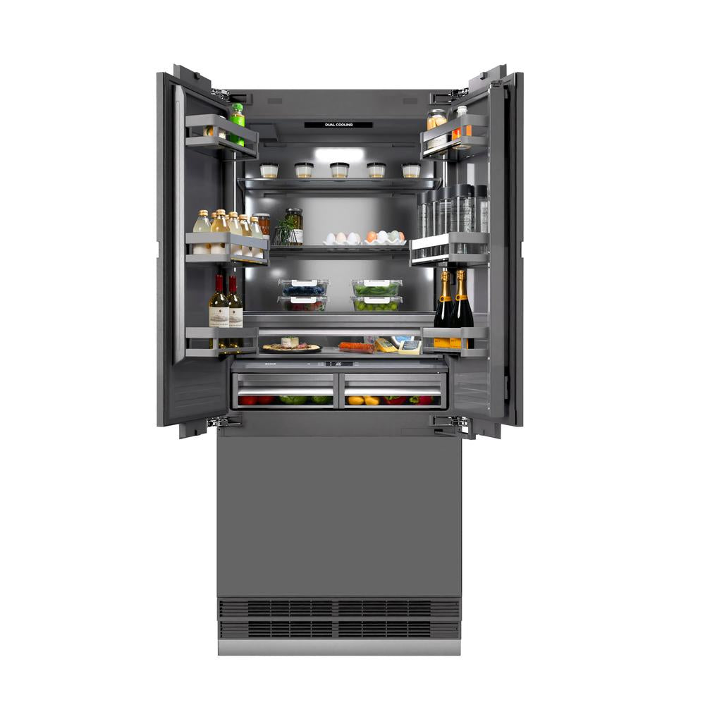ZLINE Autograph Edition 36 in. 19.6 cu. ft. Panel Ready French Door Built-In Bottom Freezer Refrigerator with Water Dispenser and Ice Maker with Graphite Gray Interior and Matte Black Accents (GRBIVZ-36-MB) - (GRBIVZ36MB) -