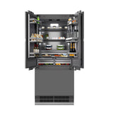 ZLINE Autograph Edition 36 in. 19.6 cu. ft. Panel Ready French Door Built-In Bottom Freezer Refrigerator with Water Dispenser and Ice Maker with Graphite Gray Interior and Matte Black Accents (GRBIVZ-36-MB) - (GRBIVZ36MB) -