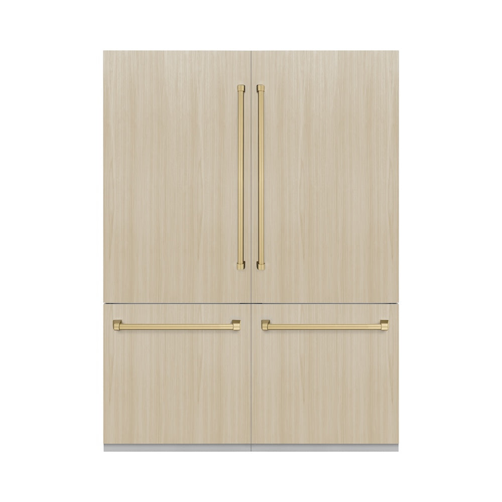 ZLINE Autograph Edition 60 in. 32.2 cu. ft. Panel Ready French Door Built-In Bottom Freezer Refrigerator with Water Dispenser and Ice Maker with Graphite Gray Interior and Champagne Bronze Accents (GRBIVZ-60-CB) - (GRBIVZ60CB) -