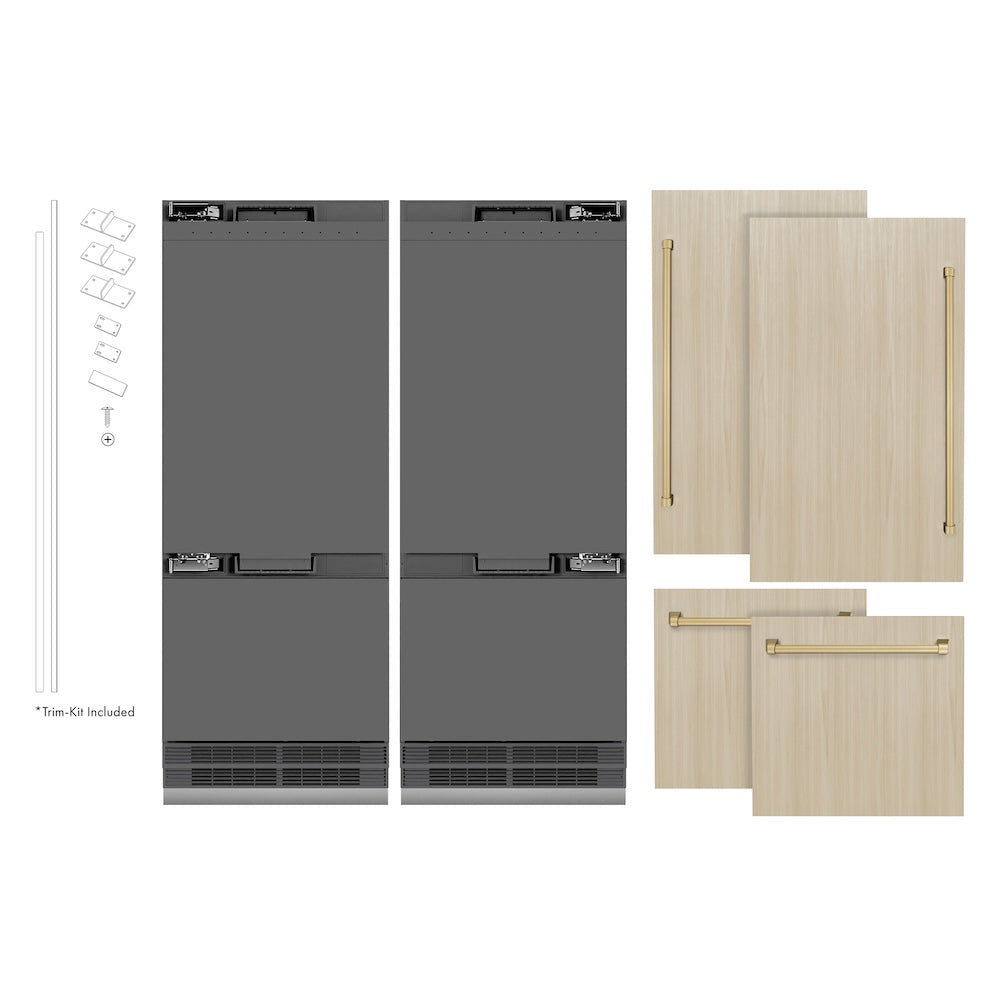 ZLINE Autograph Edition 60 in. 32.2 cu. ft. Panel Ready French Door Built-In Bottom Freezer Refrigerator with Water Dispenser and Ice Maker with Graphite Gray Interior and Champagne Bronze Accents (GRBIVZ-60-CB) - (GRBIVZ60CB) -