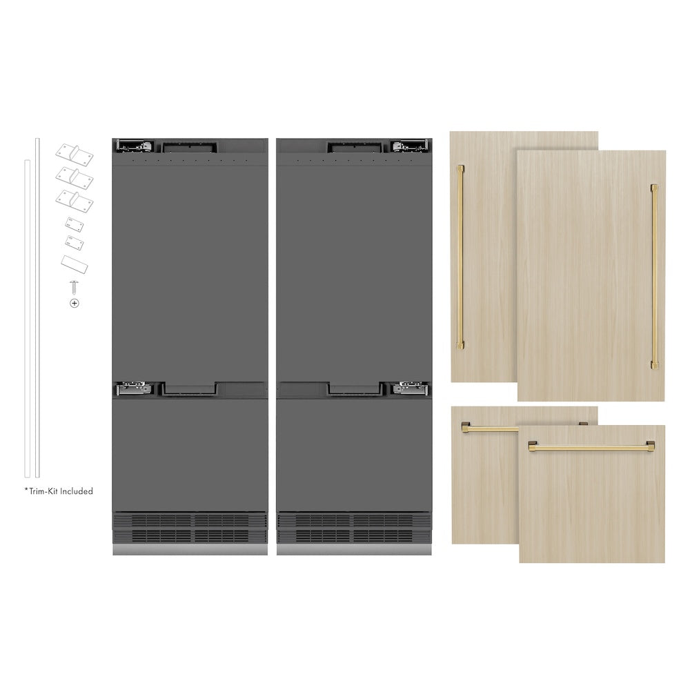 ZLINE Autograph Edition 60 in. 32.2 cu. ft. Panel Ready French Door Built-In Bottom Freezer Refrigerator with Water Dispenser and Ice Maker with Graphite Gray Interior and Polished Gold Accents (GRBIVZ-60-G) - (GRBIVZ60G) -