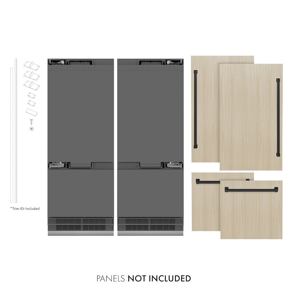 ZLINE Autograph Edition 60 in. 32.2 cu. ft. Panel Ready French Door Built-In Bottom Freezer Refrigerator with Water Dispenser and Ice Maker with Graphite Gray Interior and Matte Black Accents (GRBIVZ-60-MB) - (GRBIVZ60MB) -