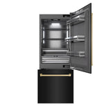 ZLINE Autograph Edition 30 in. 16.1 cu. ft. Built-In Bottom Freezer Refrigerator with Water Dispenser and Ice Maker in Black Stainless Steel with Graphite Gray Interior and Champagne Bronze Accents (GRBIVZ-BS-30-CB) - (GRBIVZBS30CB) -