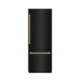 ZLINE Autograph Edition 30 in. 16.1 cu. ft. Built-In Bottom Freezer Refrigerator with Water Dispenser and Ice Maker in Black Stainless Steel with Graphite Gray Interior and Champagne Bronze Accents (GRBIVZ-BS-30-CB) - (GRBIVZBS30CB) -