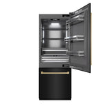 ZLINE Autograph Edition 30 in. 16.1 cu. ft. Built-In Bottom Freezer Refrigerator with Water Dispenser and Ice Maker in Black Stainless Steel with Graphite Gray Interior and Champagne Bronze Accents (GRBIVZ-BS-30-CB) - (GRBIVZBS30CB) -