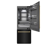 ZLINE Autograph Edition 30 in. 16.1 cu. ft. Built-In Bottom Freezer Refrigerator with Water Dispenser and Ice Maker in Black Stainless Steel with Graphite Gray Interior and Polished Gold Accents (GRBIVZ-BS-30-G) - (GRBIVZBS30G) -
