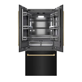 ZLINE Autograph Edition 36 in. 19.6 cu. ft. French Door Built-In Bottom Freezer Refrigerator with Water Dispenser and Ice Maker in Black Stainless Steel with Graphite Gray Interior and Champagne Bronze Accents (GRBIVZ-BS-36-CB) - (GRBIVZBS36CB) -