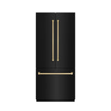 ZLINE Autograph Edition 36 in. 19.6 cu. ft. French Door Built-In Bottom Freezer Refrigerator with Water Dispenser and Ice Maker in Black Stainless Steel with Graphite Gray Interior and Champagne Bronze Accents (GRBIVZ-BS-36-CB) - (GRBIVZBS36CB) -