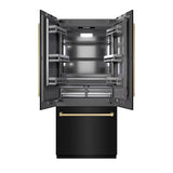 ZLINE Autograph Edition 36 in. 19.6 cu. ft. French Door Built-In Bottom Freezer Refrigerator with Water Dispenser and Ice Maker in Black Stainless Steel with Graphite Gray Interior and Champagne Bronze Accents (GRBIVZ-BS-36-CB) - (GRBIVZBS36CB) -