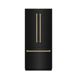 ZLINE Autograph Edition 36 in. 19.6 cu. ft. French Door Built-In Bottom Freezer Refrigerator with Water Dispenser and Ice Maker in Black Stainless Steel with Graphite Gray Interior and Polished Gold Accents (GRBIVZ-BS-36-G) - (GRBIVZBS36G) -